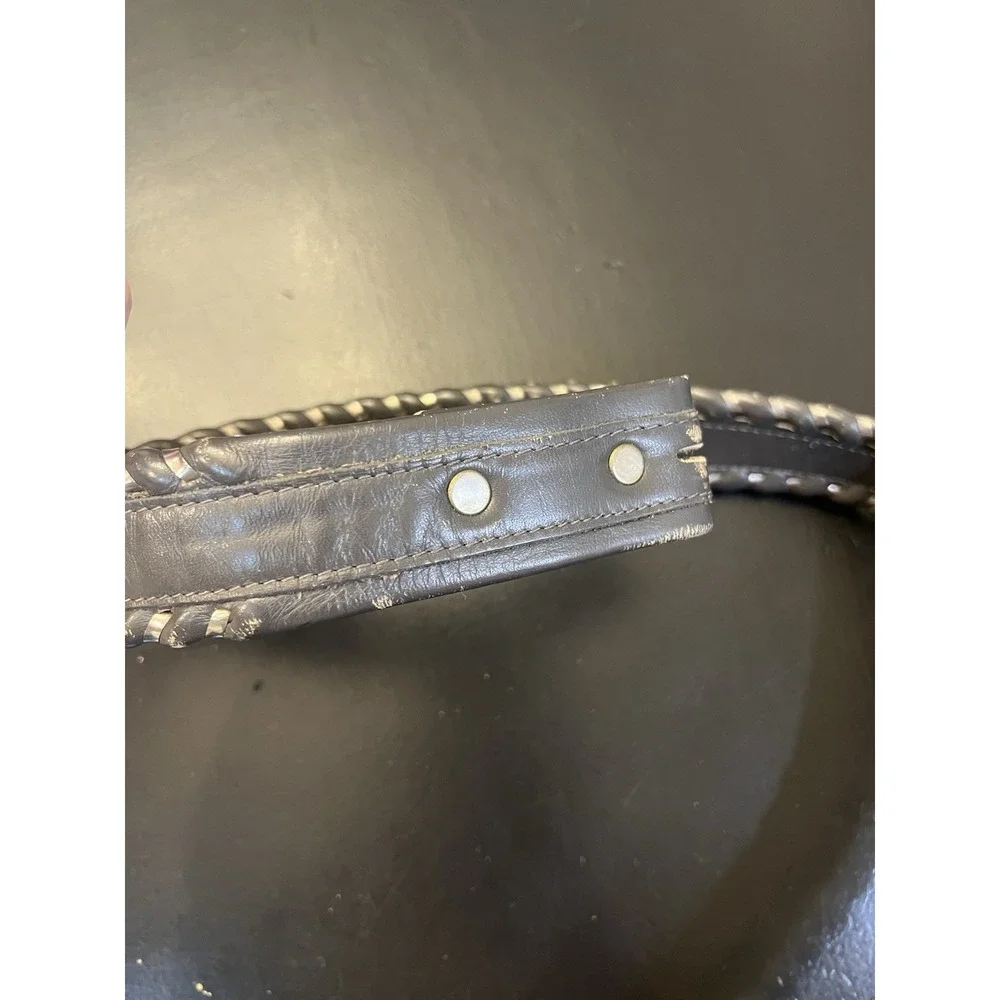 Justin Vintage Top Grain Cowhide Western Grey Silver Whipstitch Belt Mens 30 USA
